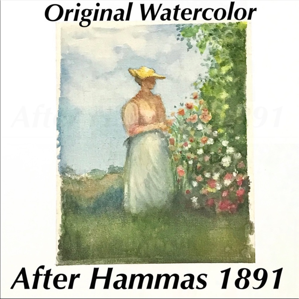 HAND CRAFTED Original Reproduction Painting of “Lady in Flower Garden” c 1891